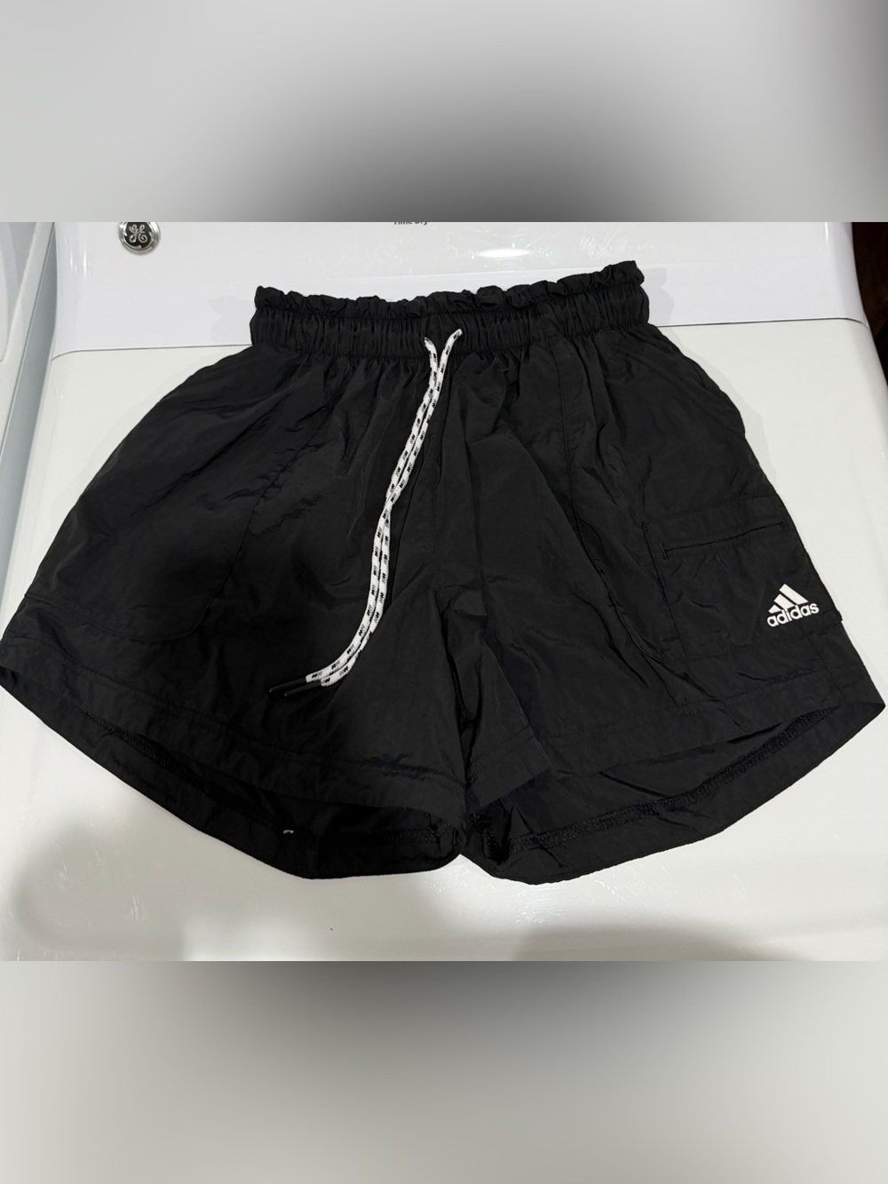 adidas Black Elastic-Waist Athletic Shorts with Logo Tag
